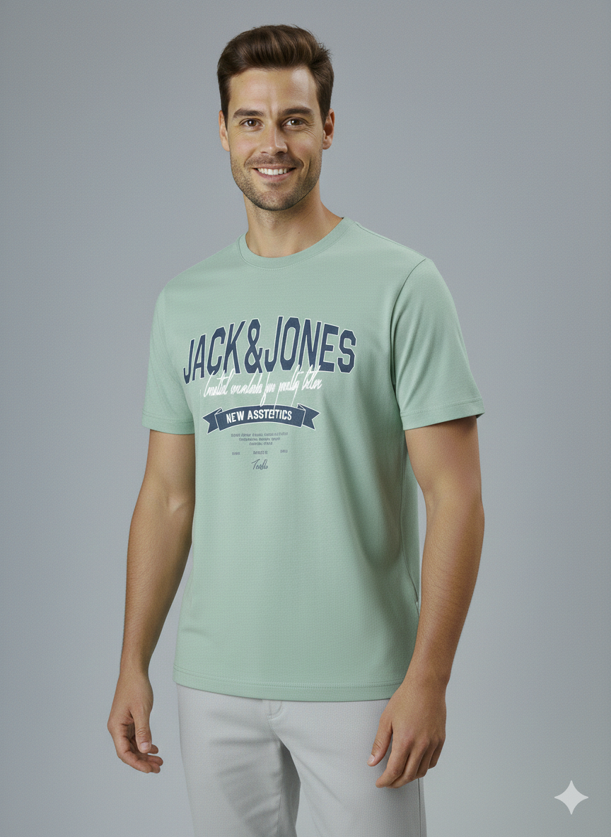 Jack & Jones JJELOGO Erkek Su Yeşil Tişört 12288016