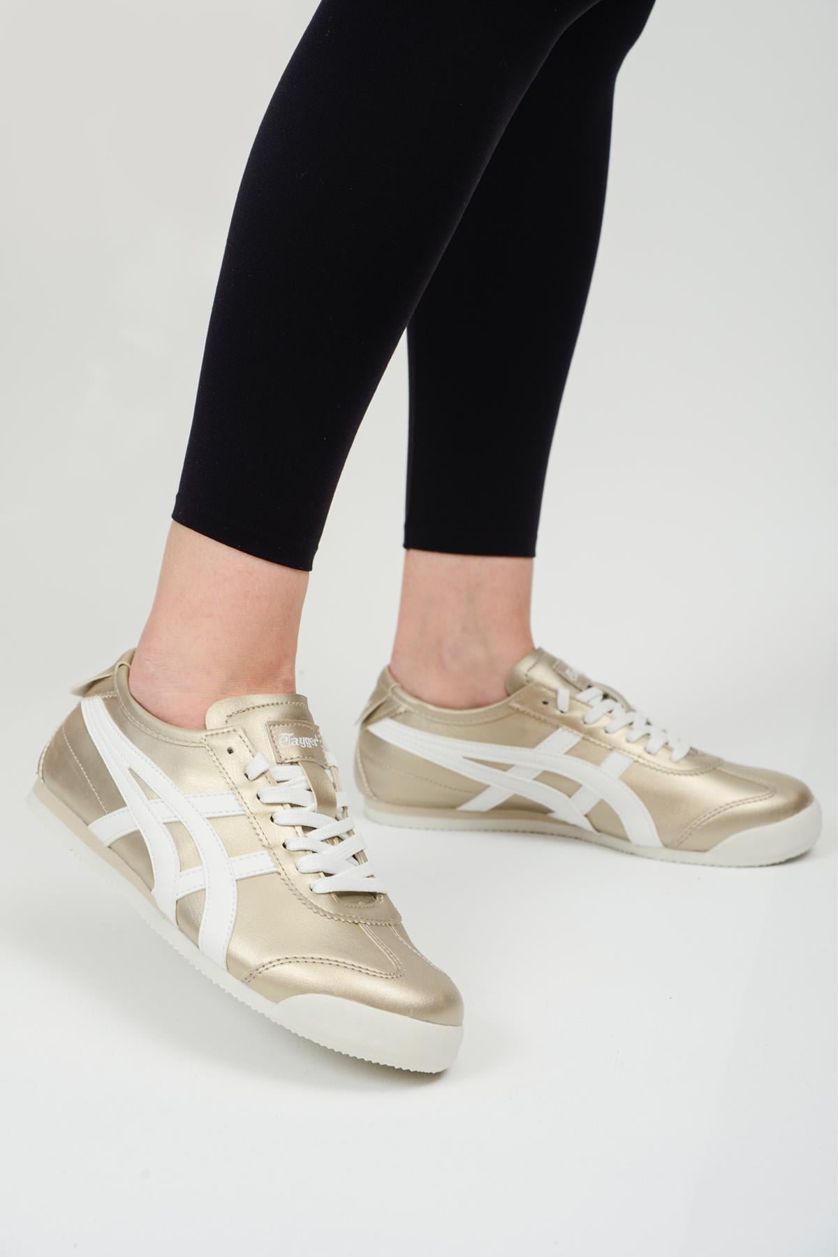 eTayger E-2004 Altın Beyaz Kadın Sneaker Spor Ayakkabı v1