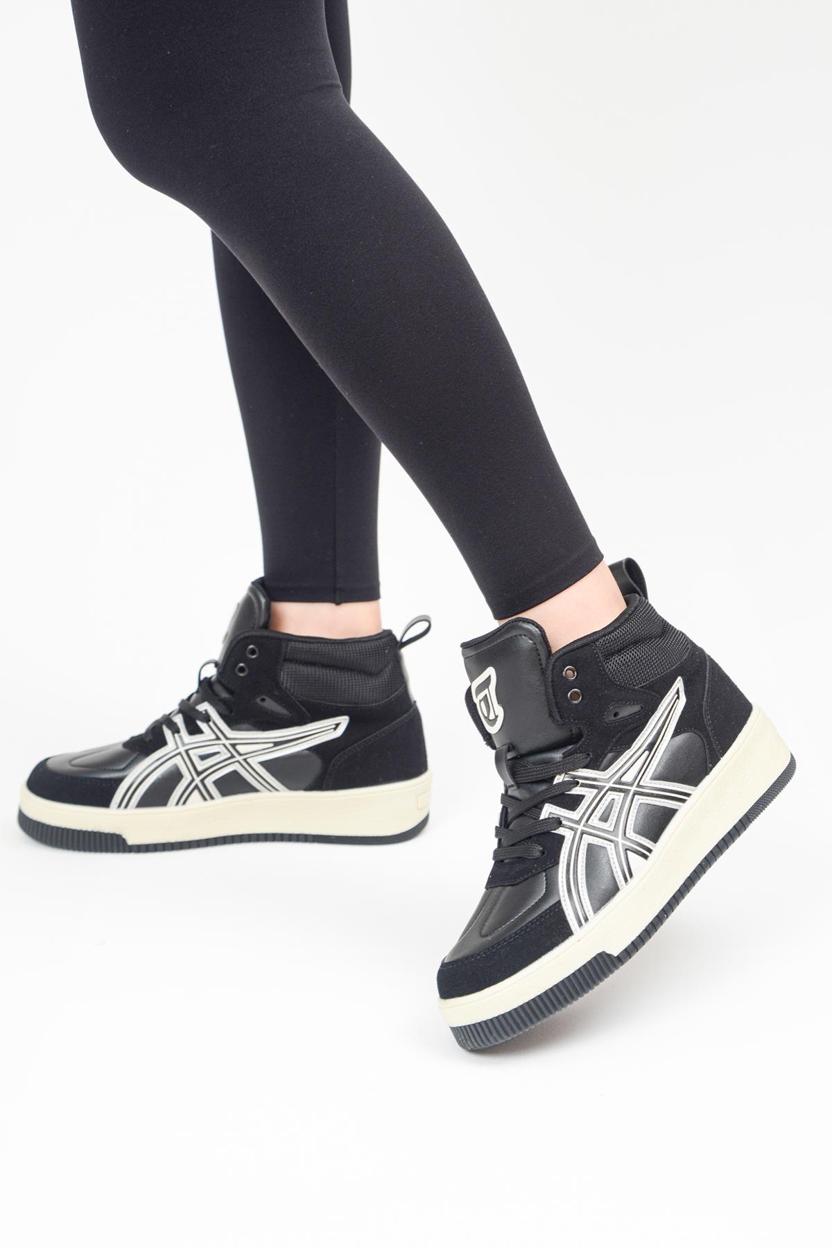 eTayger E-2049 Hi Siyah Gri Kadın Bilekli Sneaker Spor Ayakkabı v1
