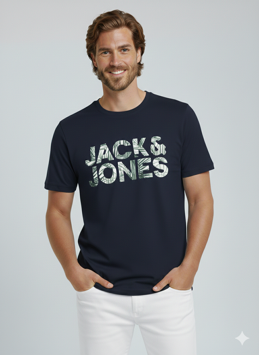 Jack & Jones JJEJEFF Logolu Erkek Lacivert Tişört 12288536