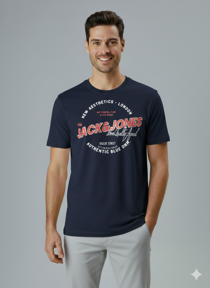 Jack & Jones JJELOGO Erkek Koyu Lacivert Tişört 12288016