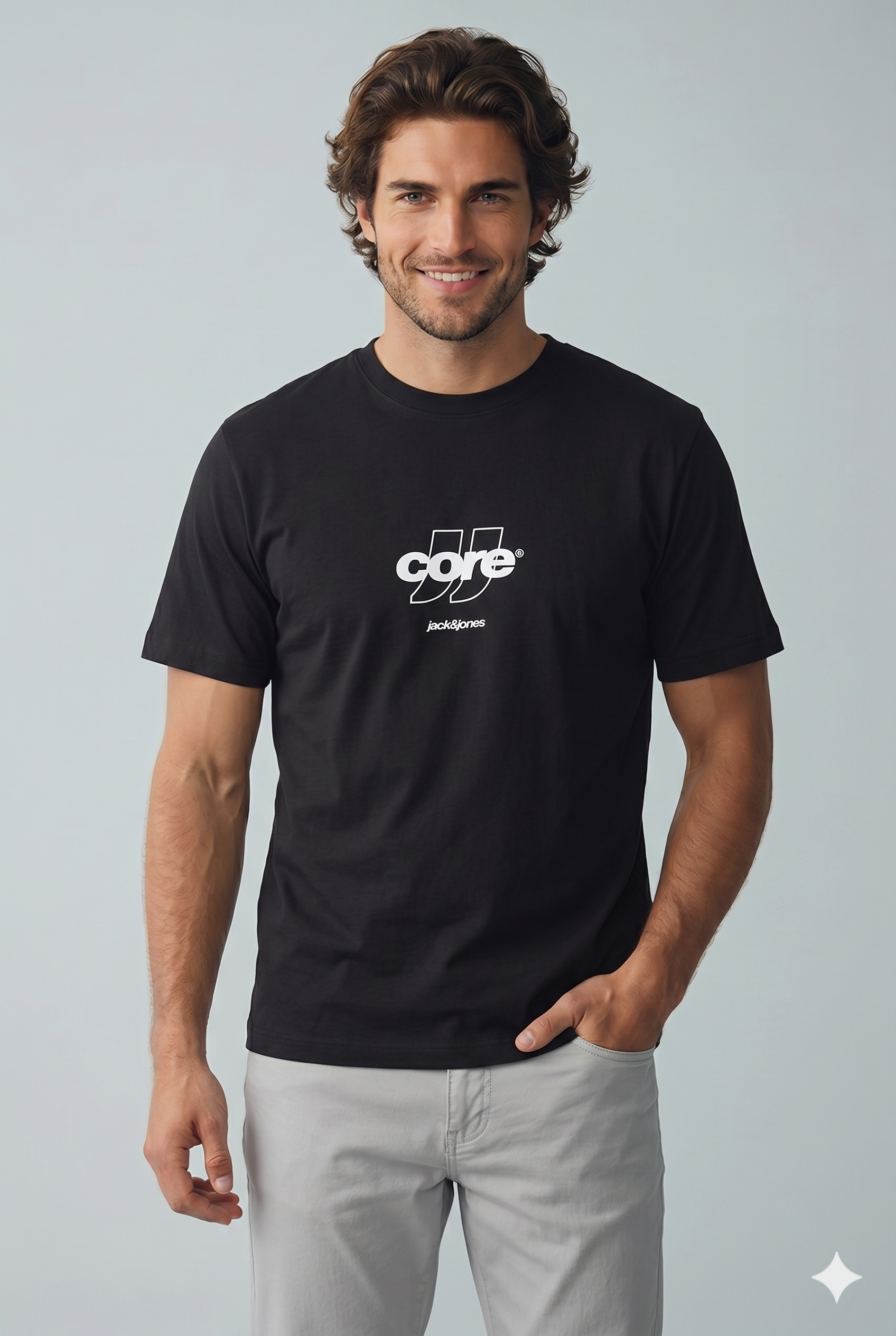 Jack & Jones JCOCLUB FRONT PRINT TEE SS CREW  NECK Logolu Erkek Siyah Tişört 12289868