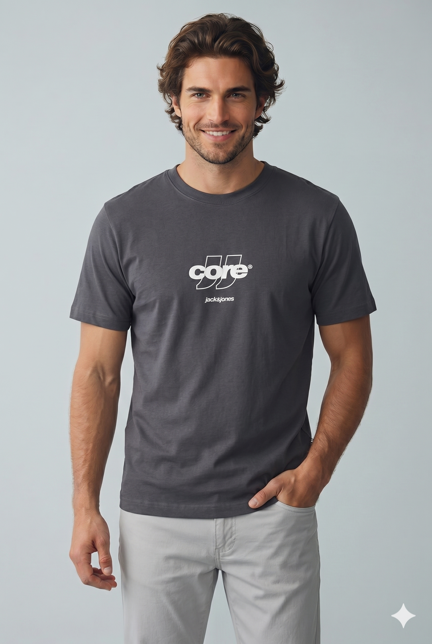 Jack & Jones JCOCLUB FRONT PRINT TEE SS CREW  NECK Logolu Erkek Asfalt Tişört 12289868