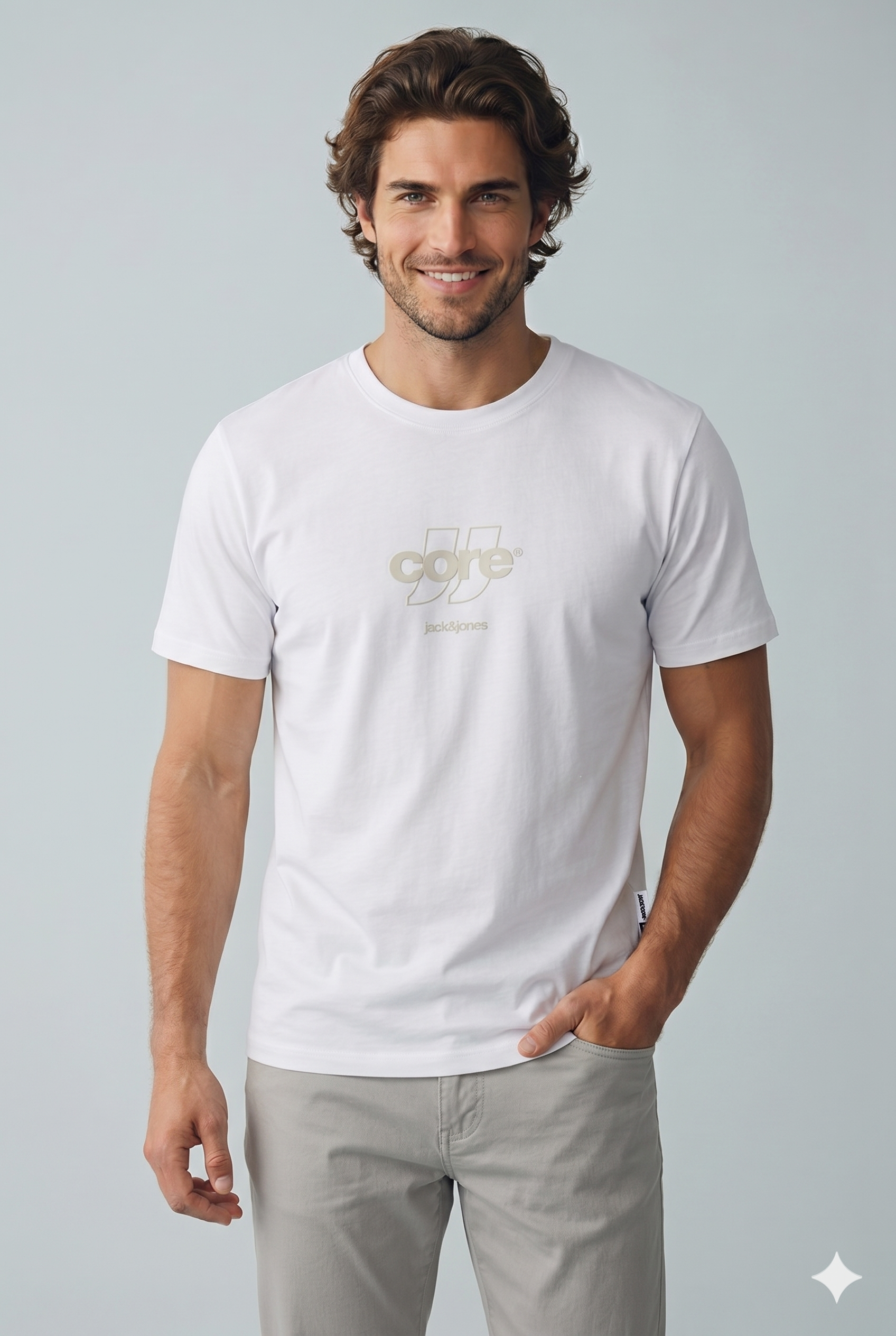Jack & Jones JCOCLUB FRONT PRINT TEE SS CREW  NECK Logolu Erkek Beyaz Tişört 12289868