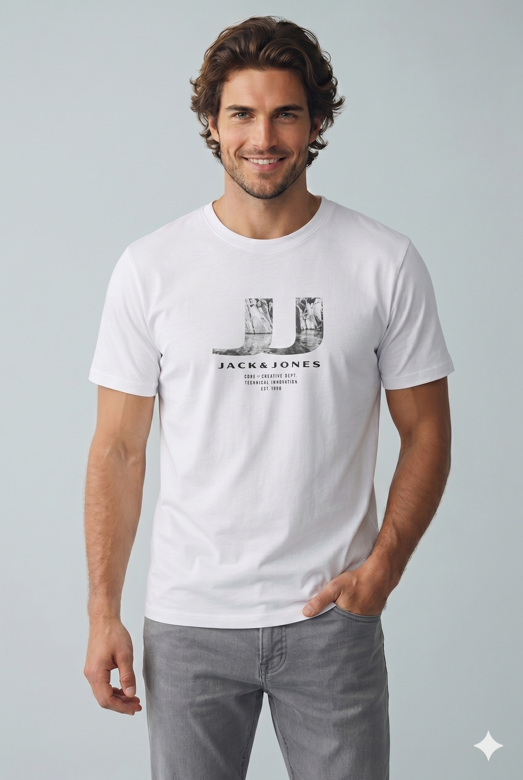 Jack & Jones JCODUST JJ PHOTO TEE SS CREW FST Logolu Erkek Beyaz Tişört 12297849