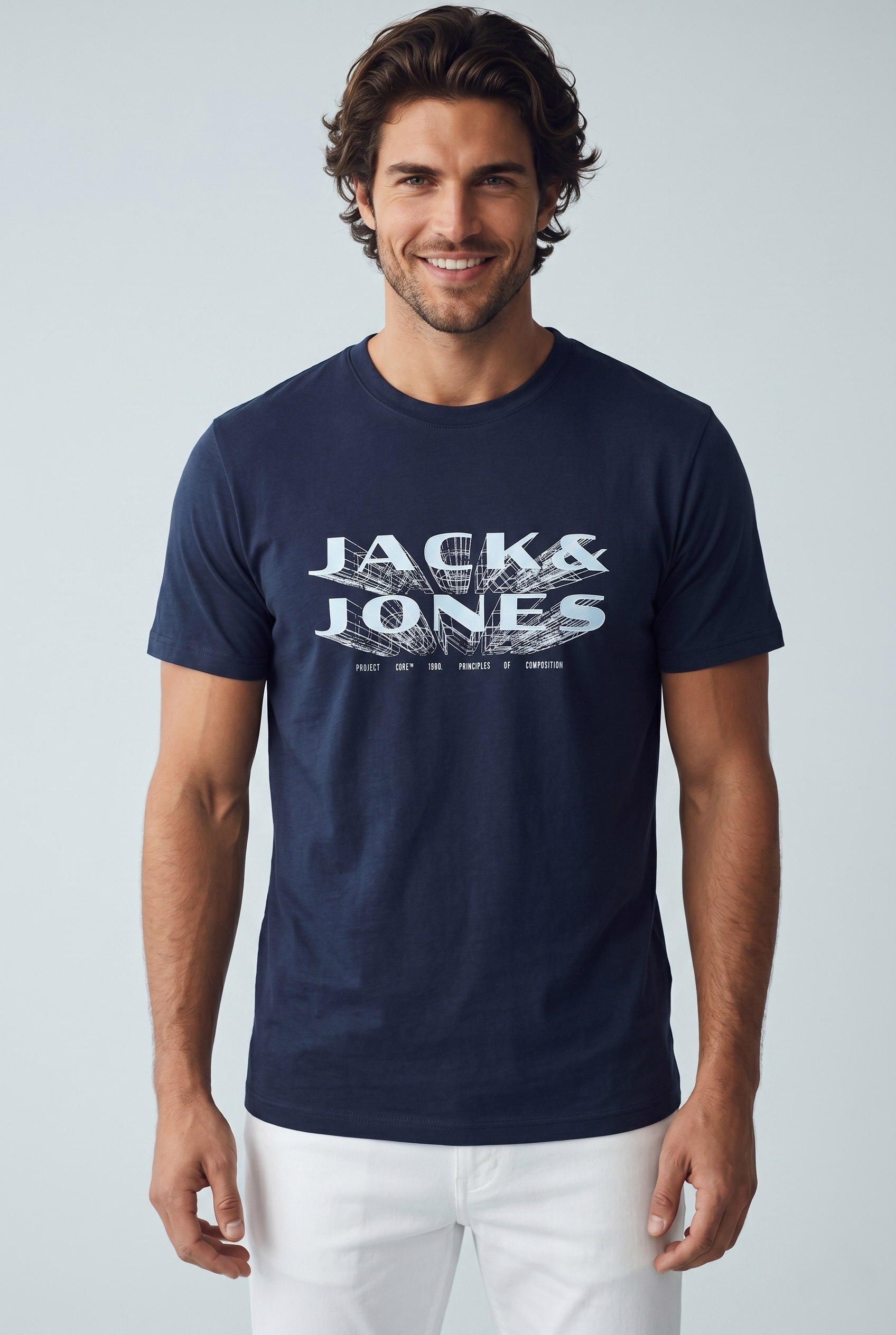 Jack & Jones JCOFUSION JJ Marka Baskılı Bisiklet Yaka Erkek Koyu Lacivert 12289880