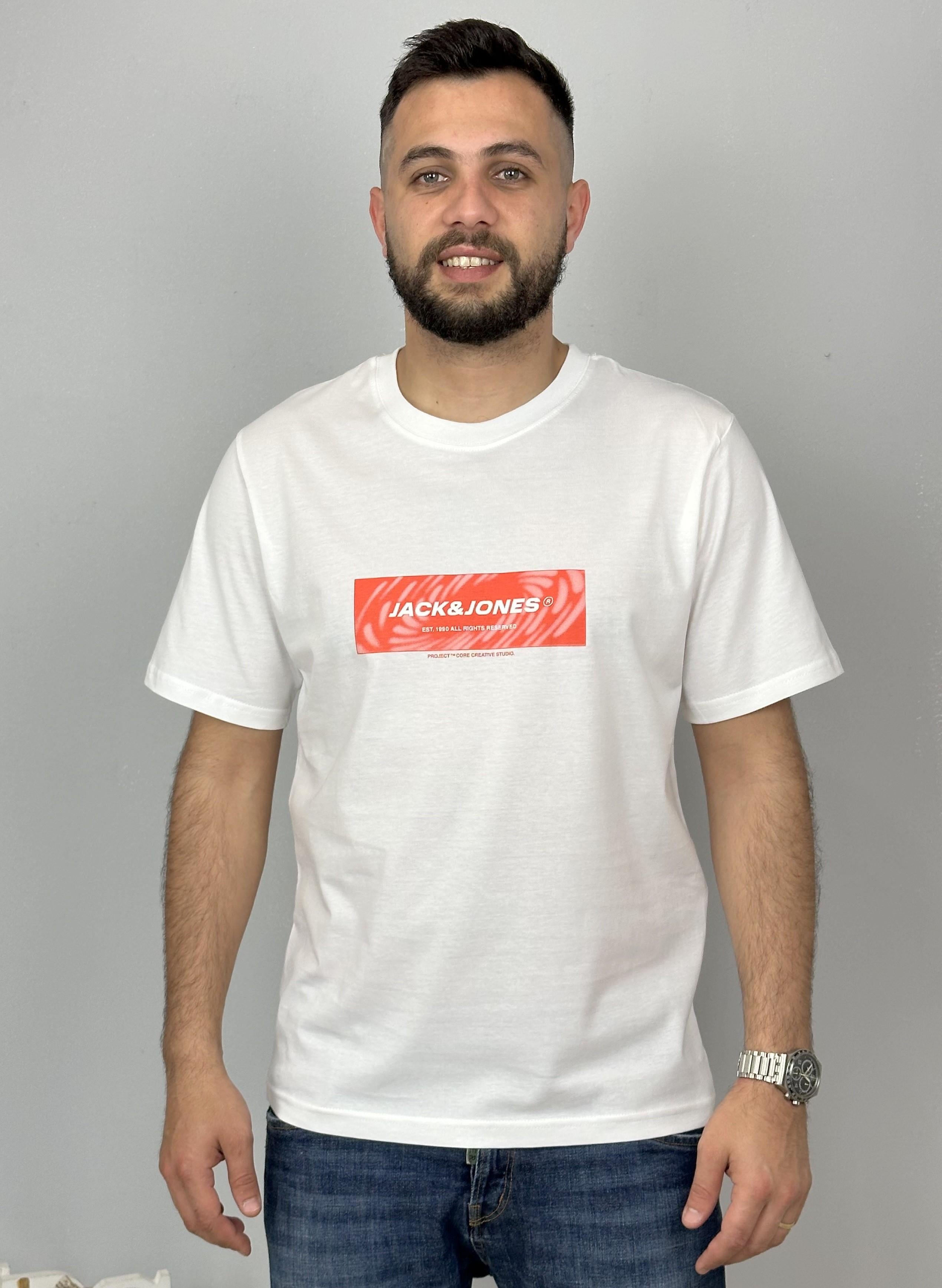 Jack & Jones JCORECHARGE J&J Logolu Erkek Beyaz TShirt 12276411 v1