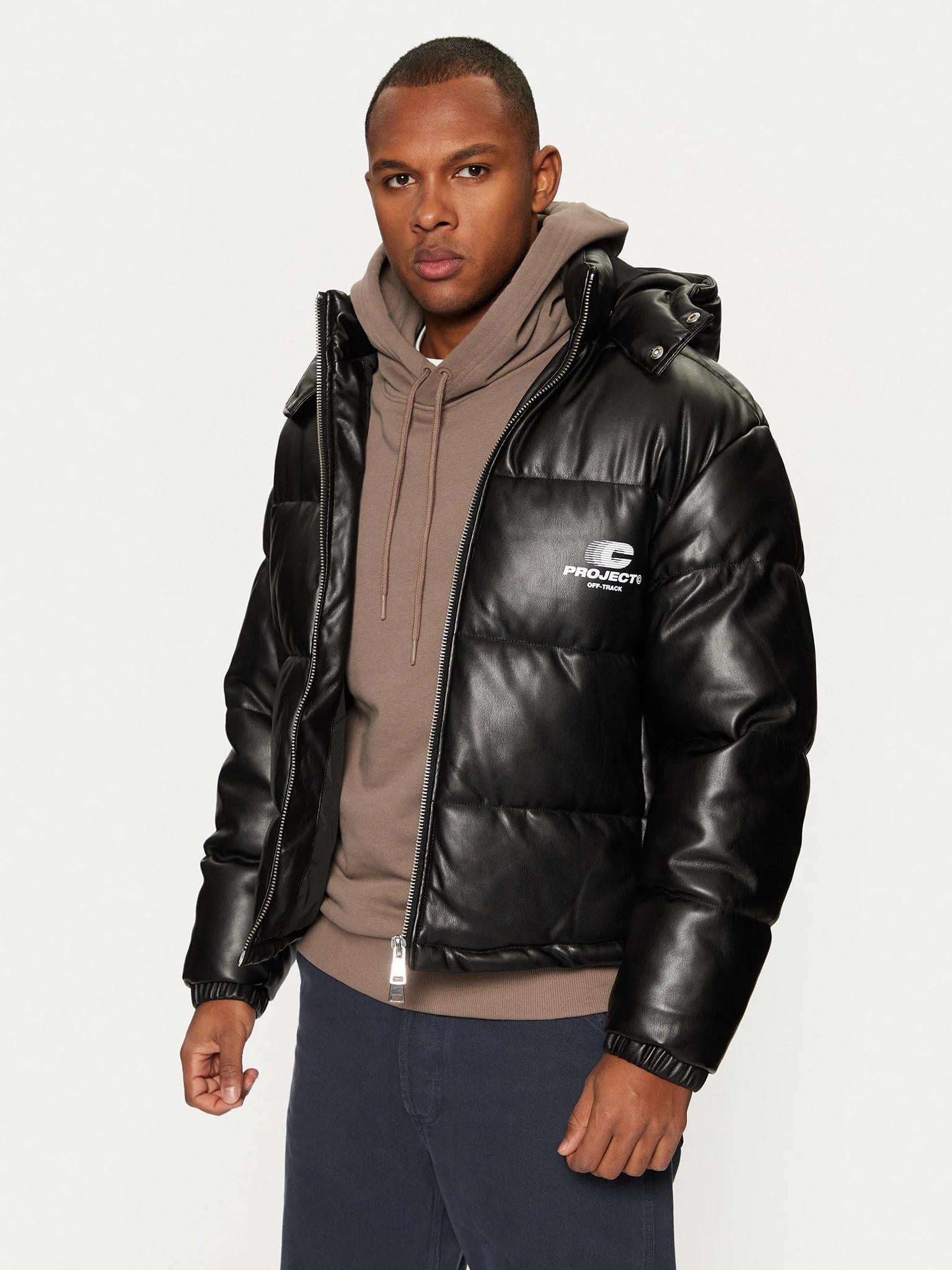 Jack & Jones JCOTERRAIN Şişme Pu Deri Kapüşonlu Mont Kaban Siyah 12269722