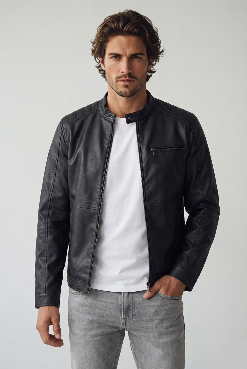 Jack & Jones JEDYLAN PU Biker Erkek PU Deri Mont Siyah 12261196
