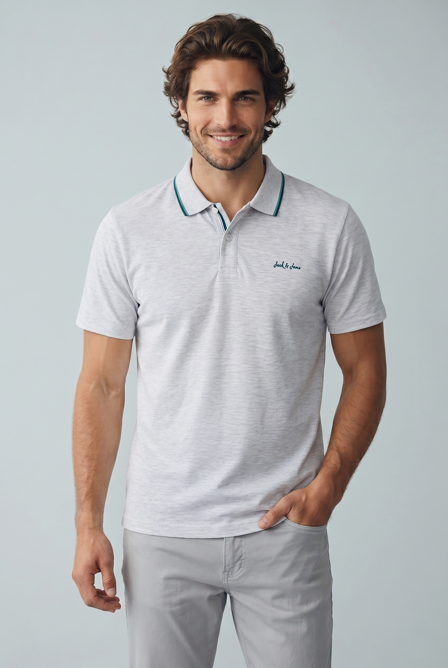 Jack & Jones Jjblaze Polo Yakalı Beyaz Melanj Tshirt 12288376