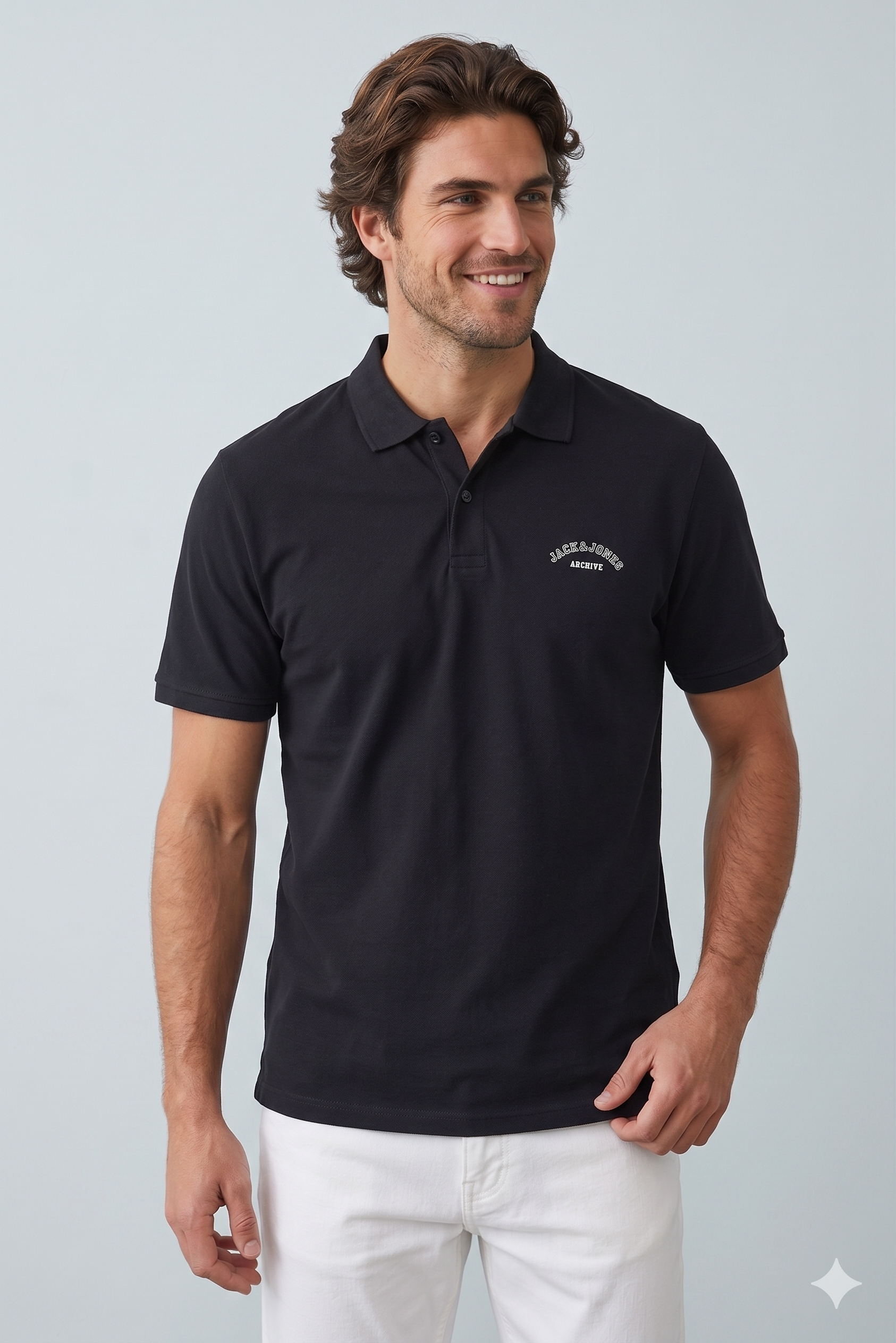 Jack & Jones JJCOLLEGE Polo Yakalı Logolu Erkek Siyah Tshirt 12288360