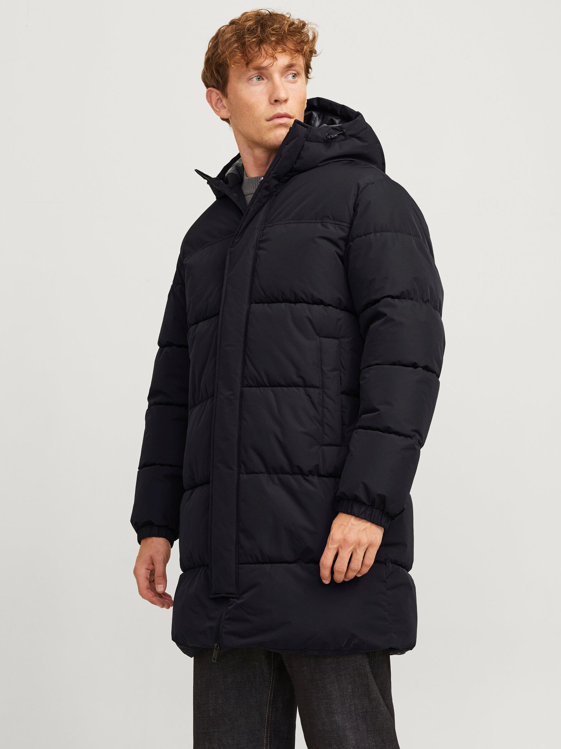 Jack & Jones JJEBRADLEY LONG Kapşonlu Erkek Uzun Parka Kaban Siyah 12238561 v1