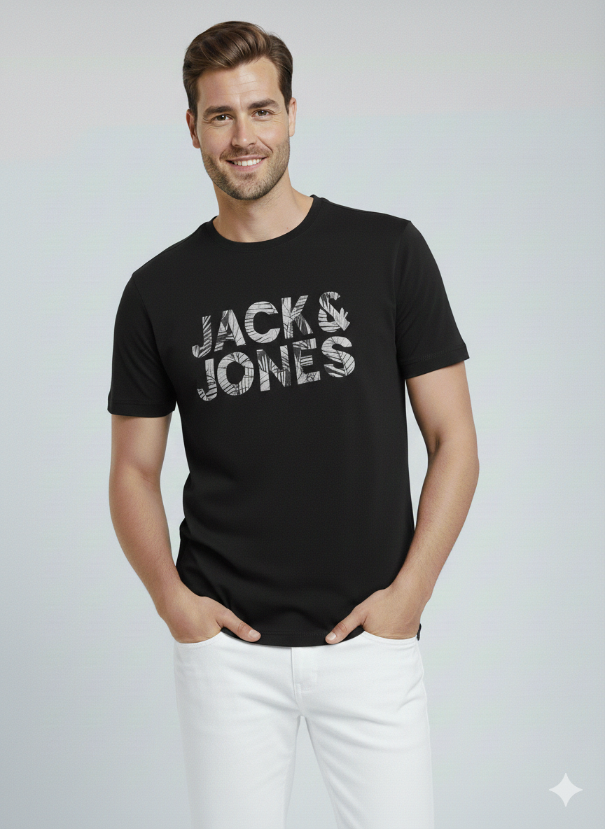 Jack & Jones JJEJEFF Logolu Erkek Siyah Tişört 12288536