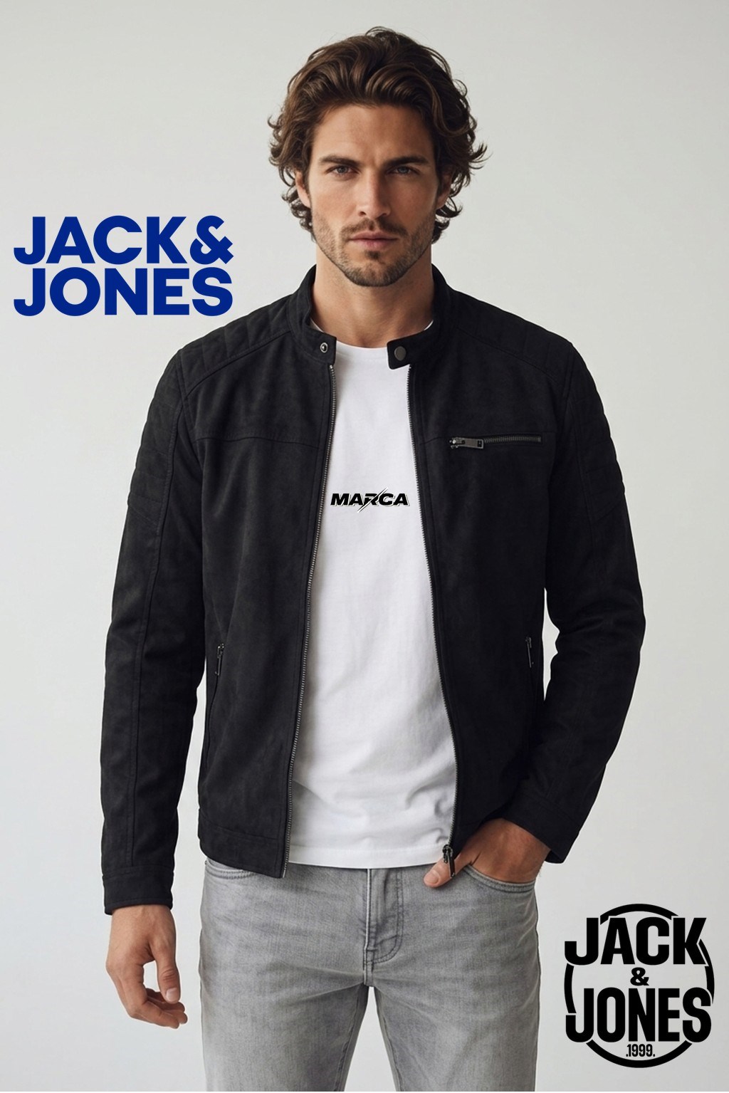 Jack & Jones JJEROCKY Süet Deri Erkek PU Deri Mont Jet Black Süet 12147218