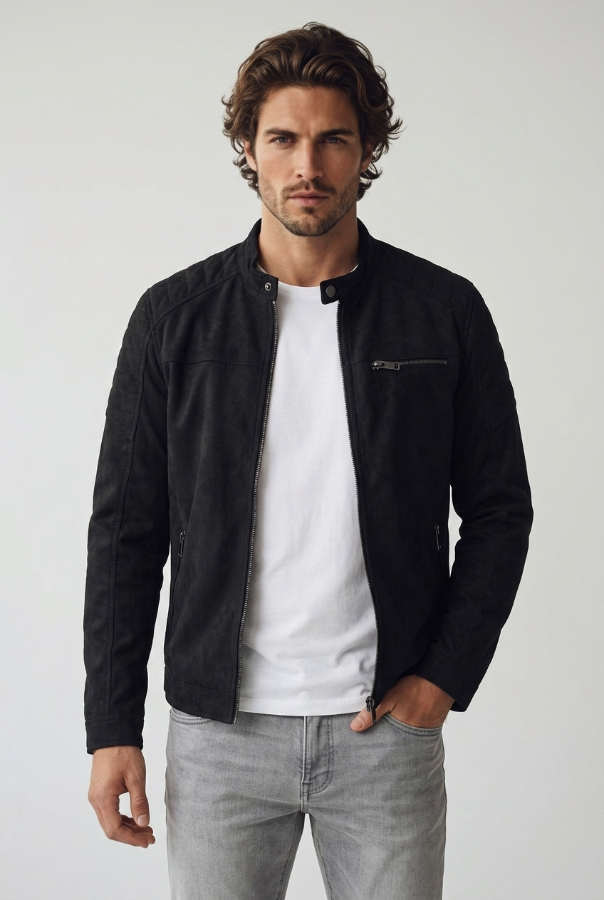 Jack & Jones JJEROCKY Süet Deri Erkek PU Deri Mont Jet Black Süet 12147218
