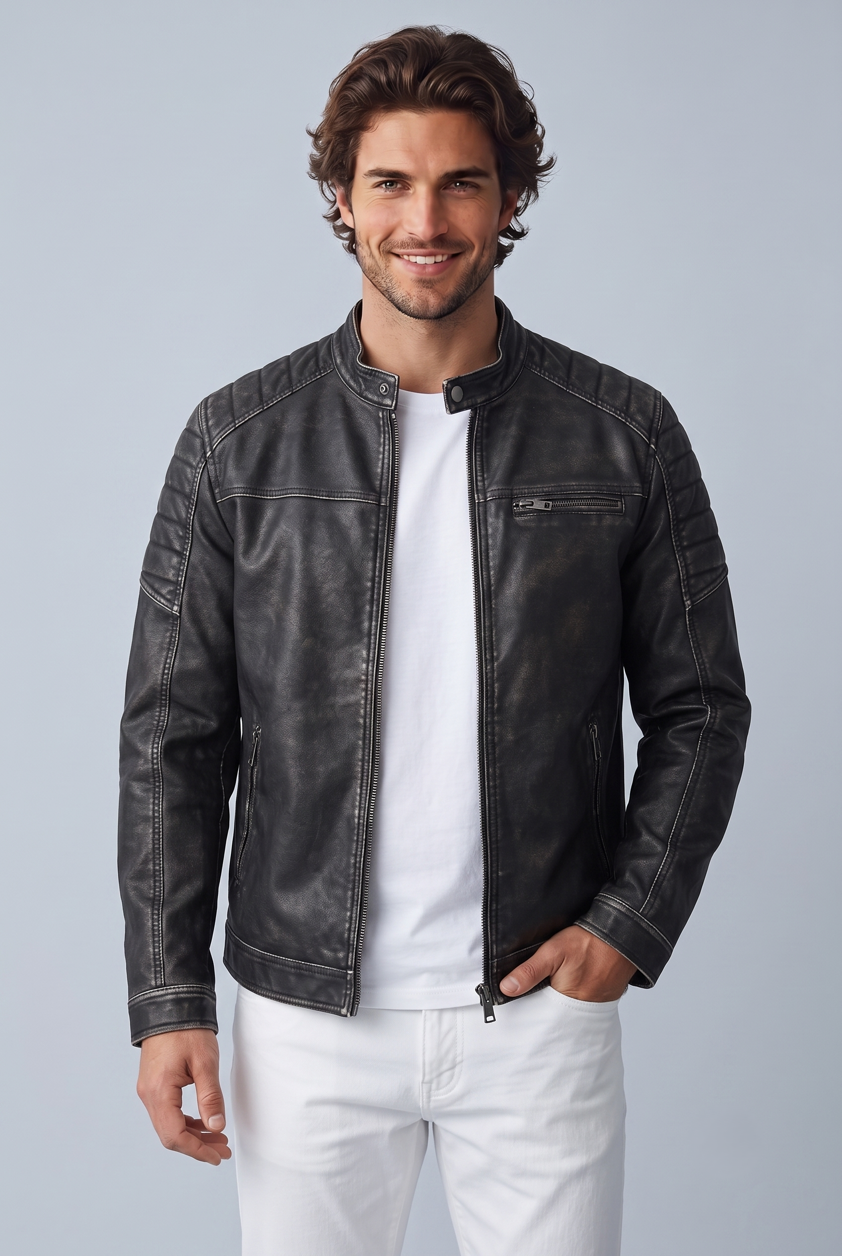 Jack & Jones JJEROCKY Trendy Erkek PU Deri Mont Siyah Yıkama 12273226