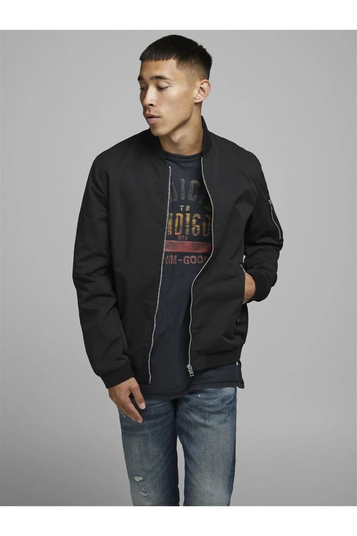 Jack & Jones JJERUSH BOMBER Erkek Mevsimlik Mont Siyah 12165203