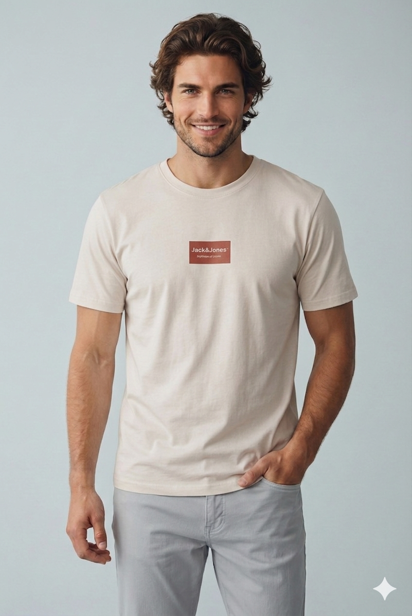 Jack & Jones JJFRANK TEE SS CREW NECK Logolu Erkek Moonbeam Tişört 12288092