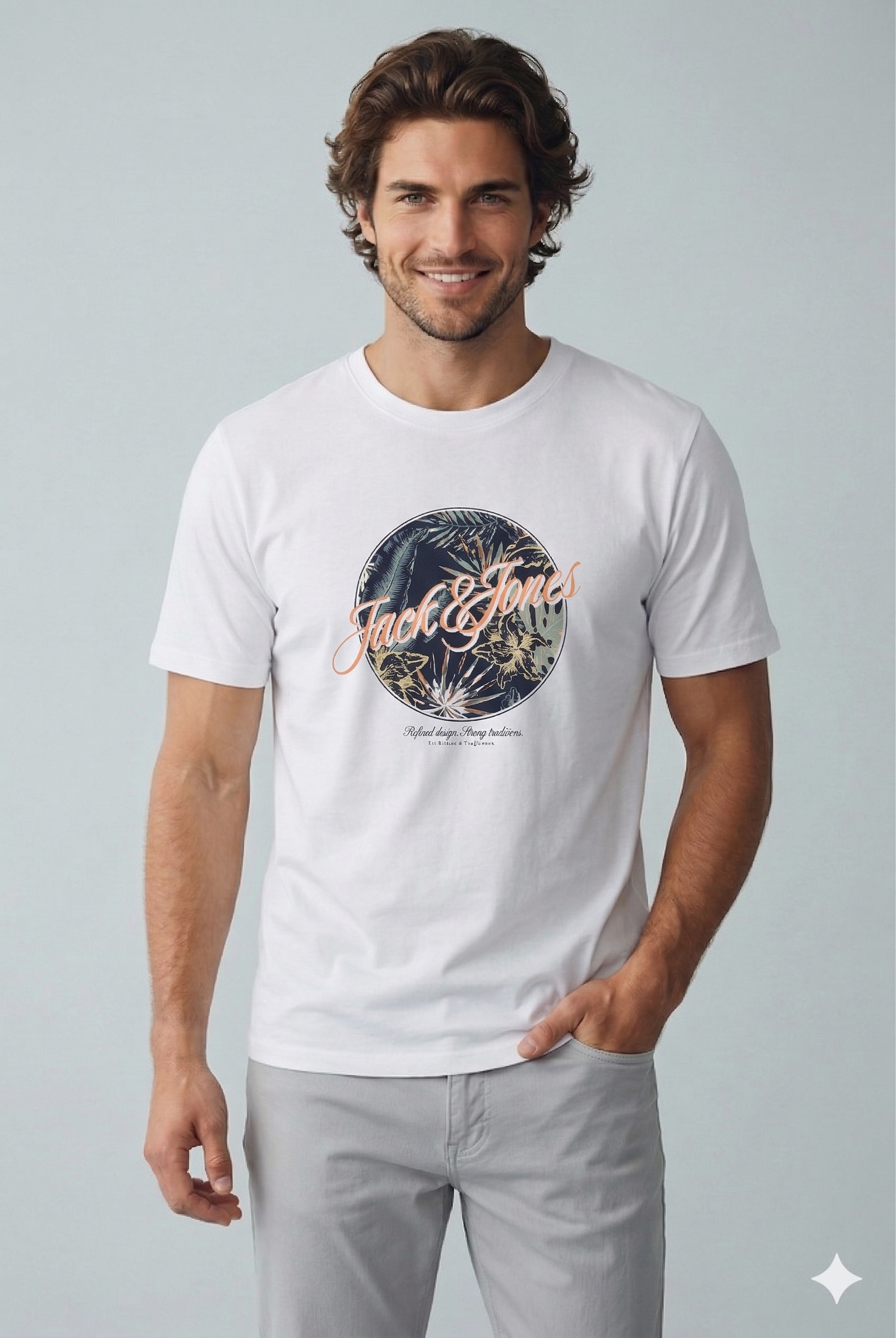 Jack & Jones JJHONOLULU SHAPE TEE SS CREW NECK LN Logolu Erkek Beyaz Tişört 12288088