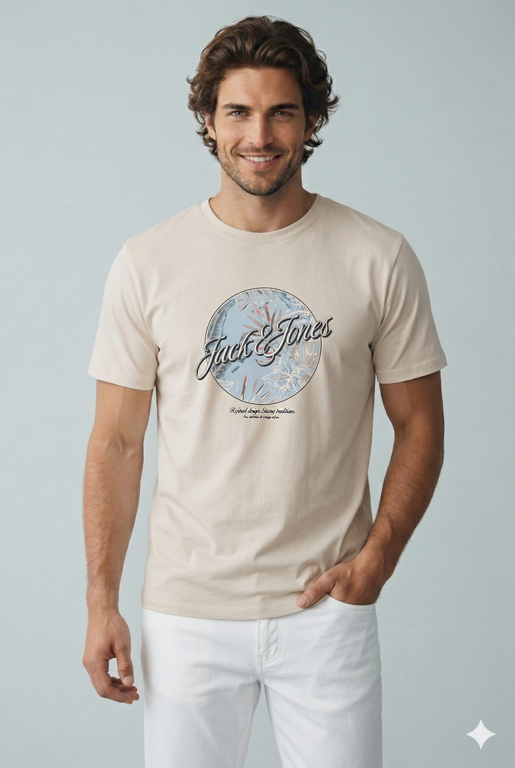 Jack & Jones JJHONOLULU SHAPE TEE SS CREW NECK LN Logolu Erkek Moonbeam Tişört 12288088