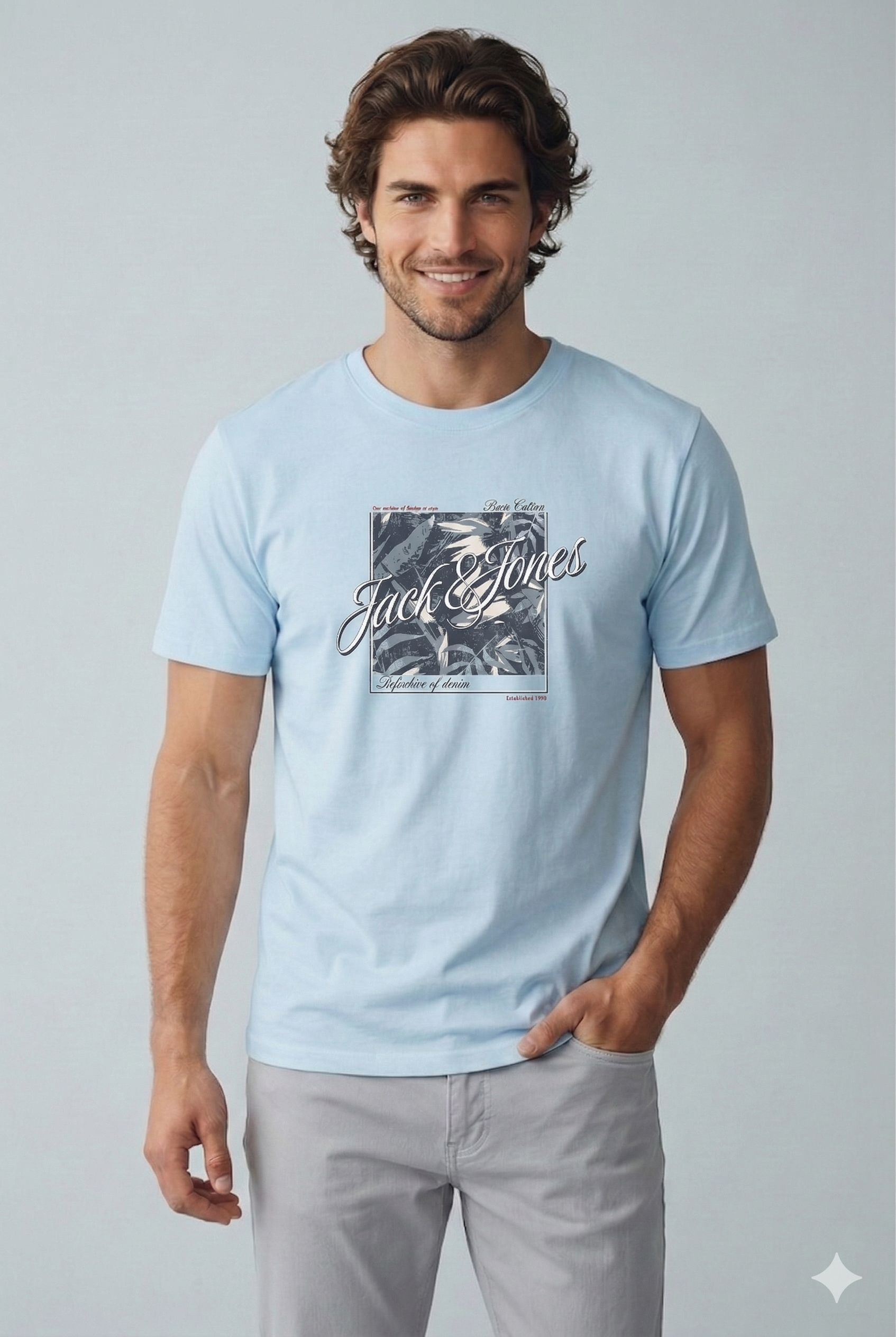 Jack & Jones JJHONOLULU SHAPE TEE SS CREW NECK LN Logolu Erkek Gök Mavisi Tişört 12288088