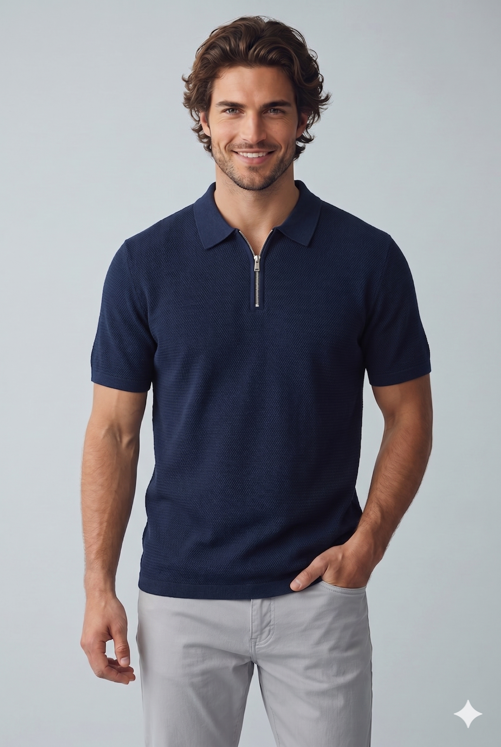 Jack & Jones JJMAX KNIT ZIP POLO SS Logolu Erkek Navy Blazer Tişört 12288544