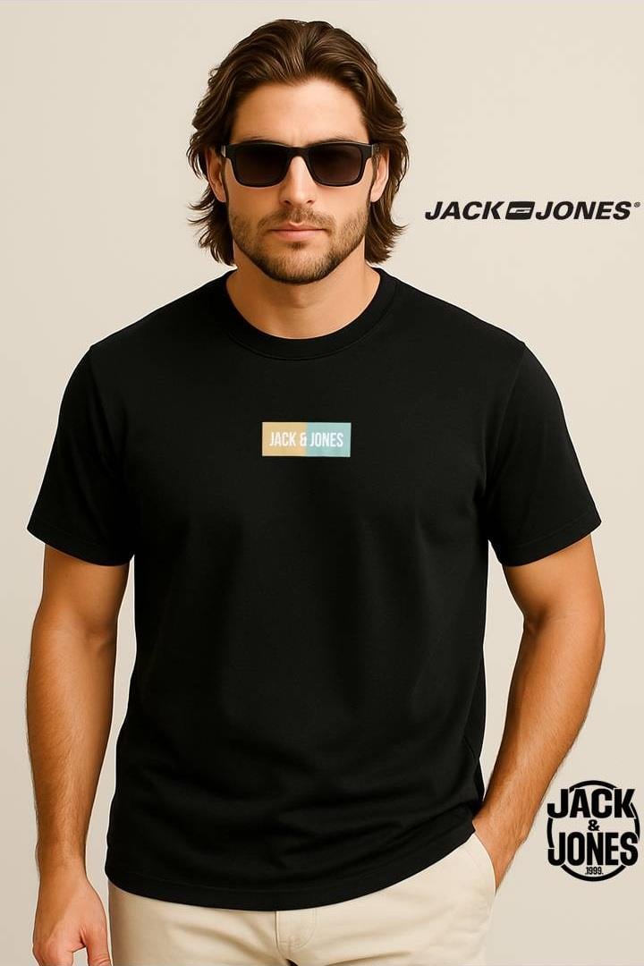 Jack & Jones JJPAN Logolu Sırtı Baskılı Siyah Erkek Tişört 12278509
