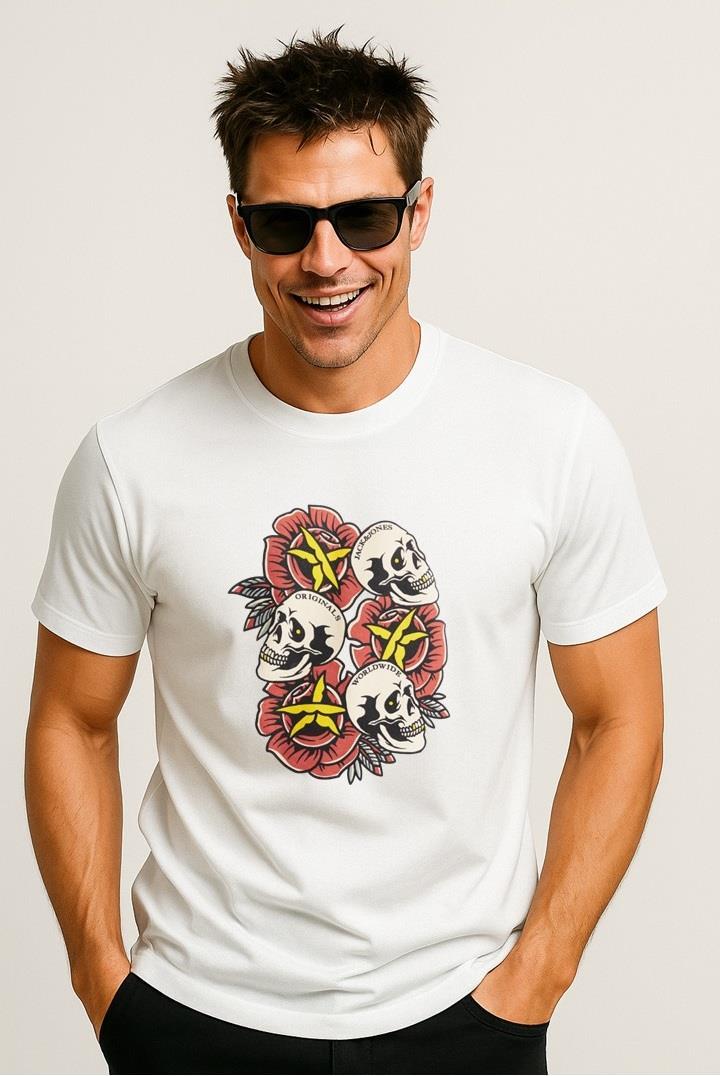 Jack & Jones JORANATOMY SKULL Logolu Beyaz Erkek Tişört 12272966