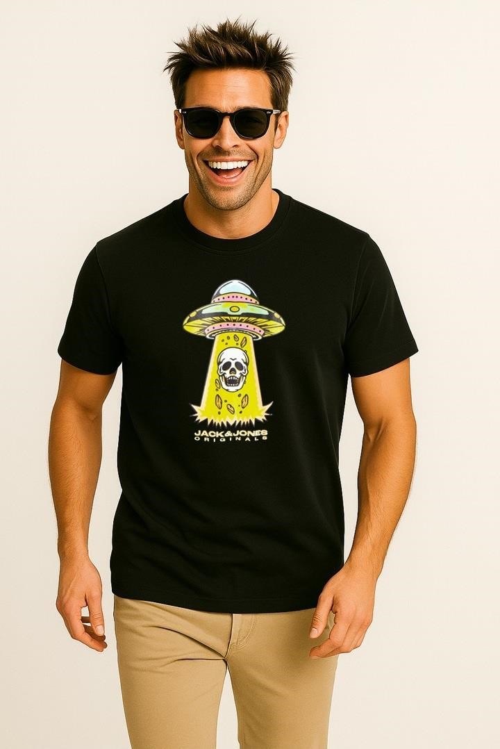 Jack & Jones JORANATOMY SKULL Logolu Siyah Erkek Tişört 12272966