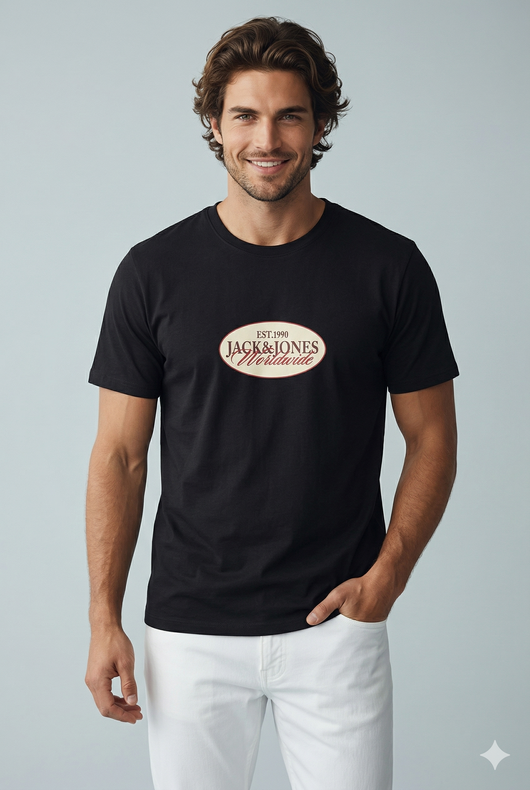 Jack & Jones JORCATSKILLS FRONT TEE SS CN FST Logolu Erkek Siyah Tişört 12297891