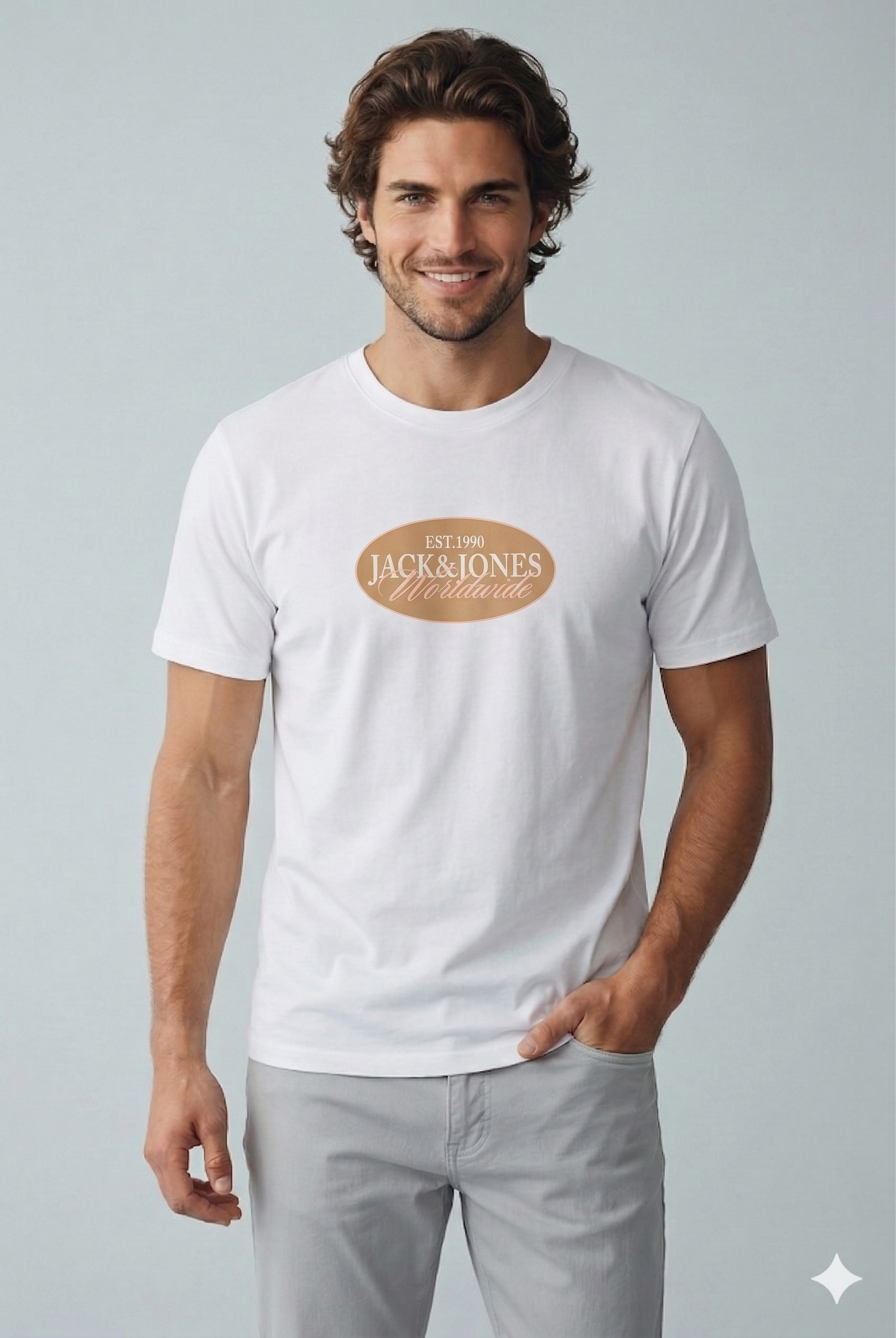 Jack & Jones JORCATSKILLS FRONT TEE SS CN FST Logolu Erkek Beyaz Tişört 12297891