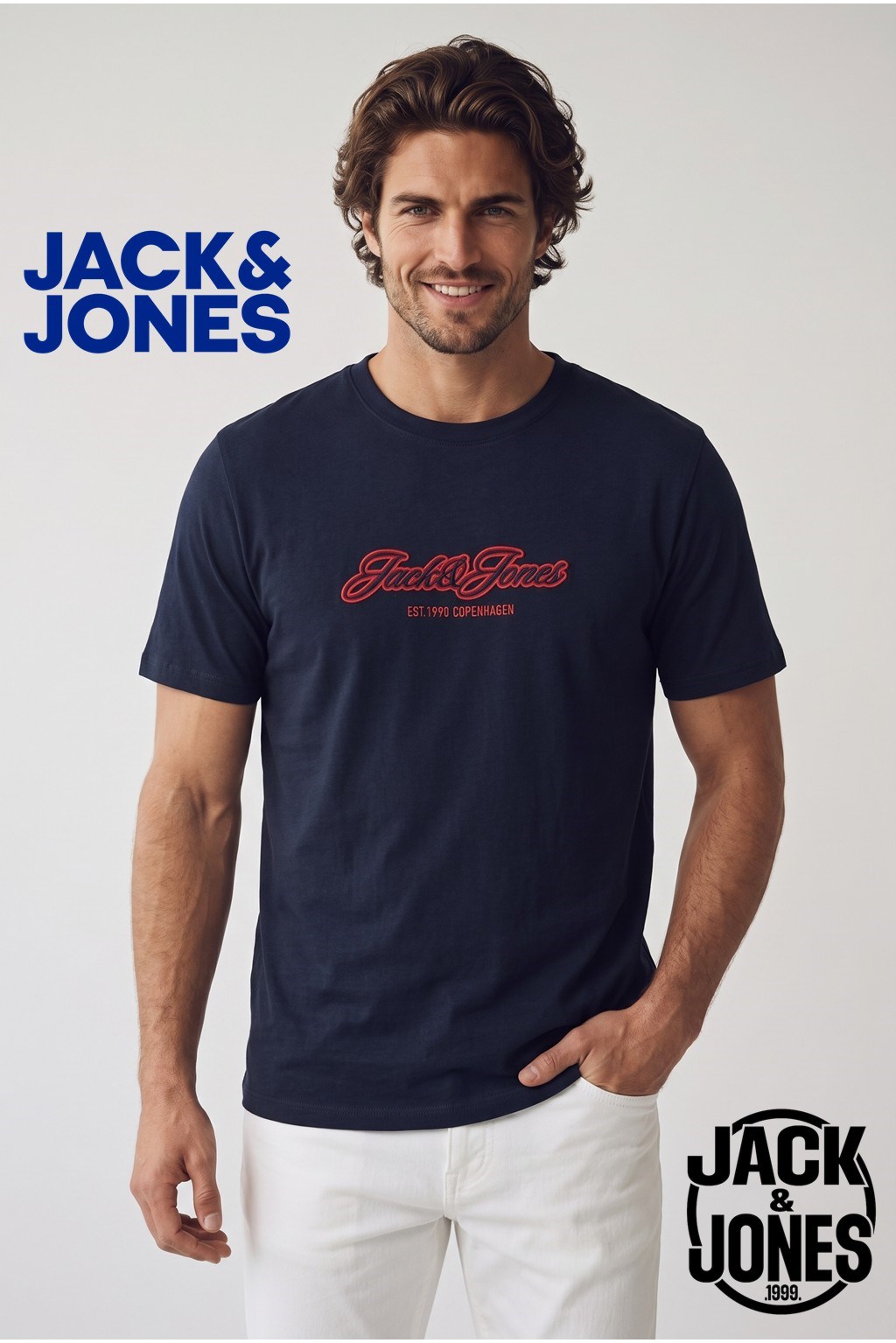 Jack & Jones Jorcatskills Logo Baskılı Erkek Koyu Lacivert Tişört 12297893-Sky Captain