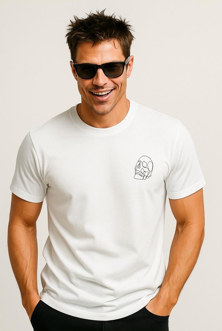 Jack & Jones JORLAMIN Skull Logo Sırt Baskılı White Erkek TShirt 12272692 v1