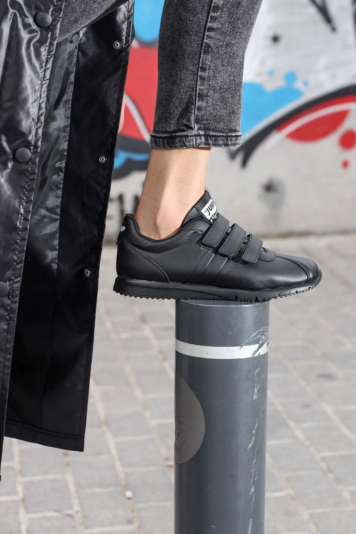 Jump 26835 Siyah Kadın Cırtlı Sneaker Spor Ayakkabı v1