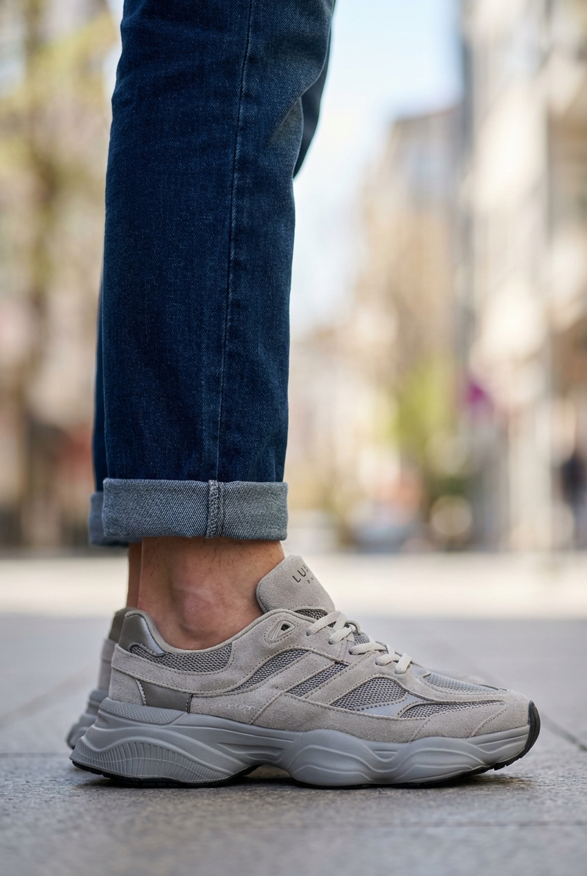 Lufian Mark Gri Hakiki Deri Erkek Sneaker Ayakkabı 112230240
