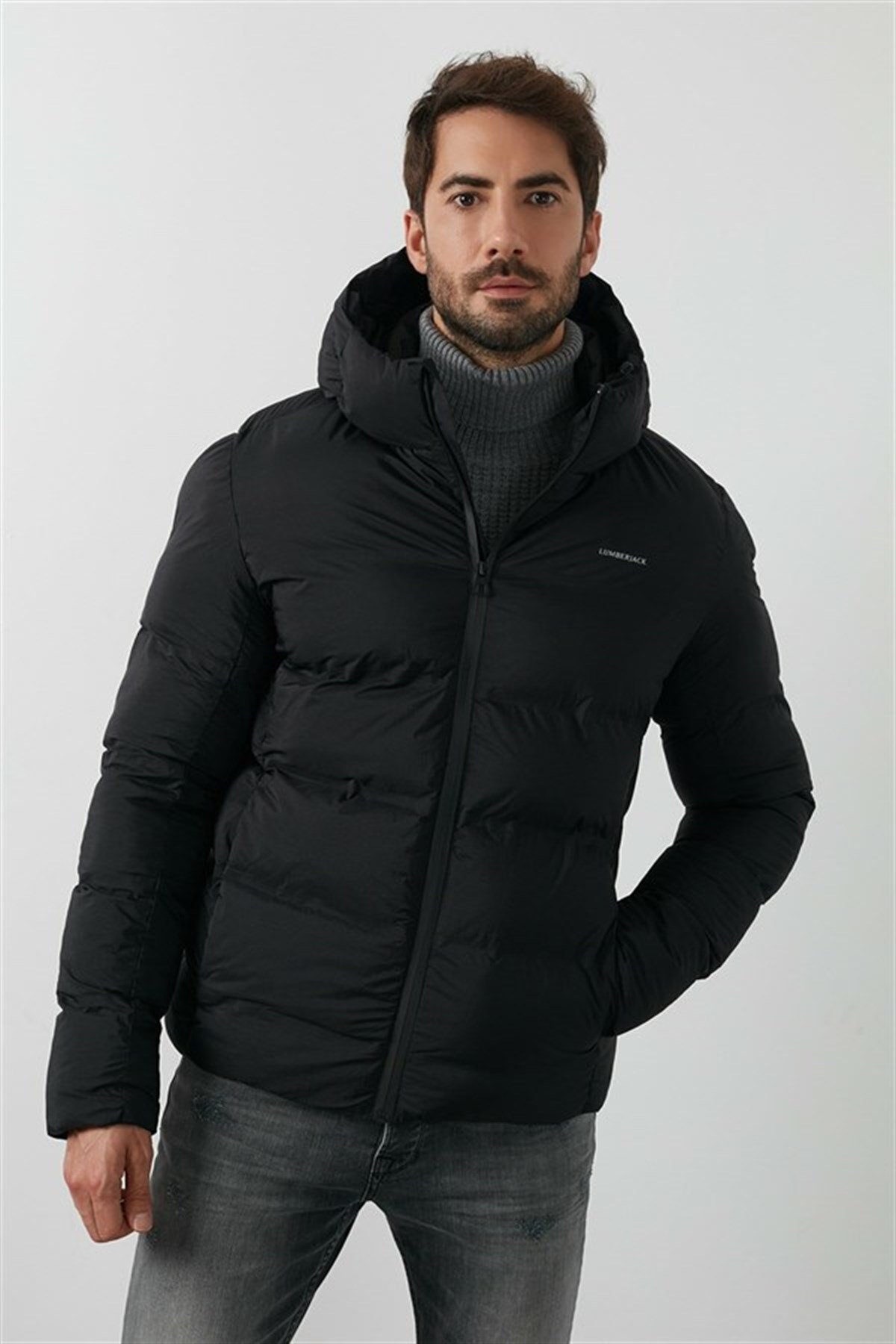 Lumberjack Nolan Coat Erkek Şişme Mont Parka Siyah v1