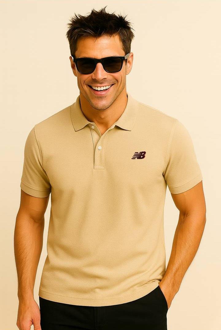 New Balance Bej Classic Basic Logo Polo Yaka Pike Tişört MNT3415-MOP