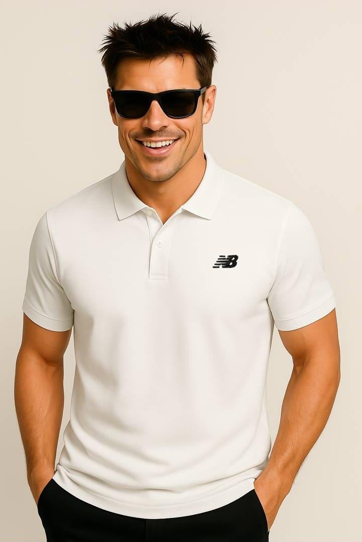 New Balance Beyaz Classic Basic Logo Polo Yaka Pike Tişört MNT3415-WT