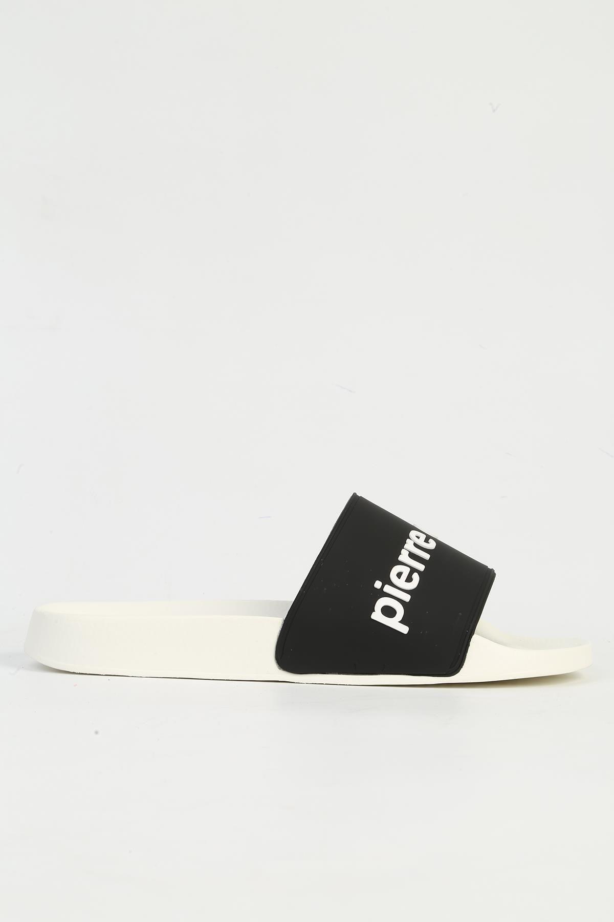 Pierre Cardin Erkek Tek Bant Terlik Beyaz Siyah PC-7435 v1