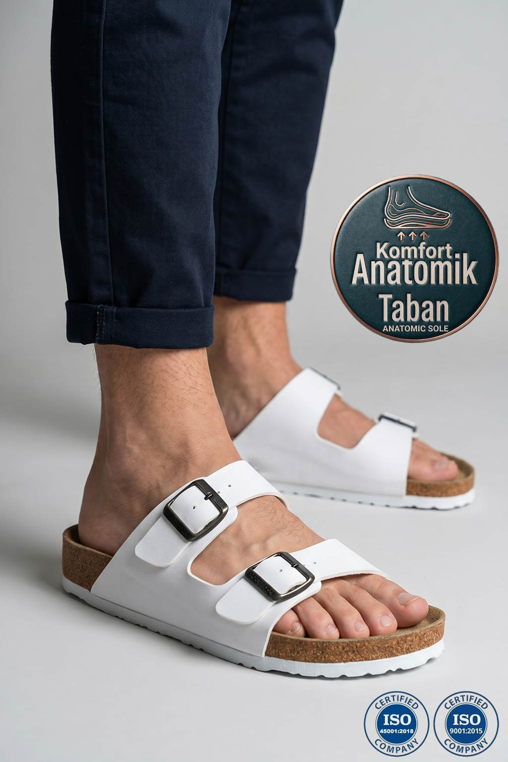 Roy Jones Unisex Beyaz Çift Toka Günlük Terlik 7001