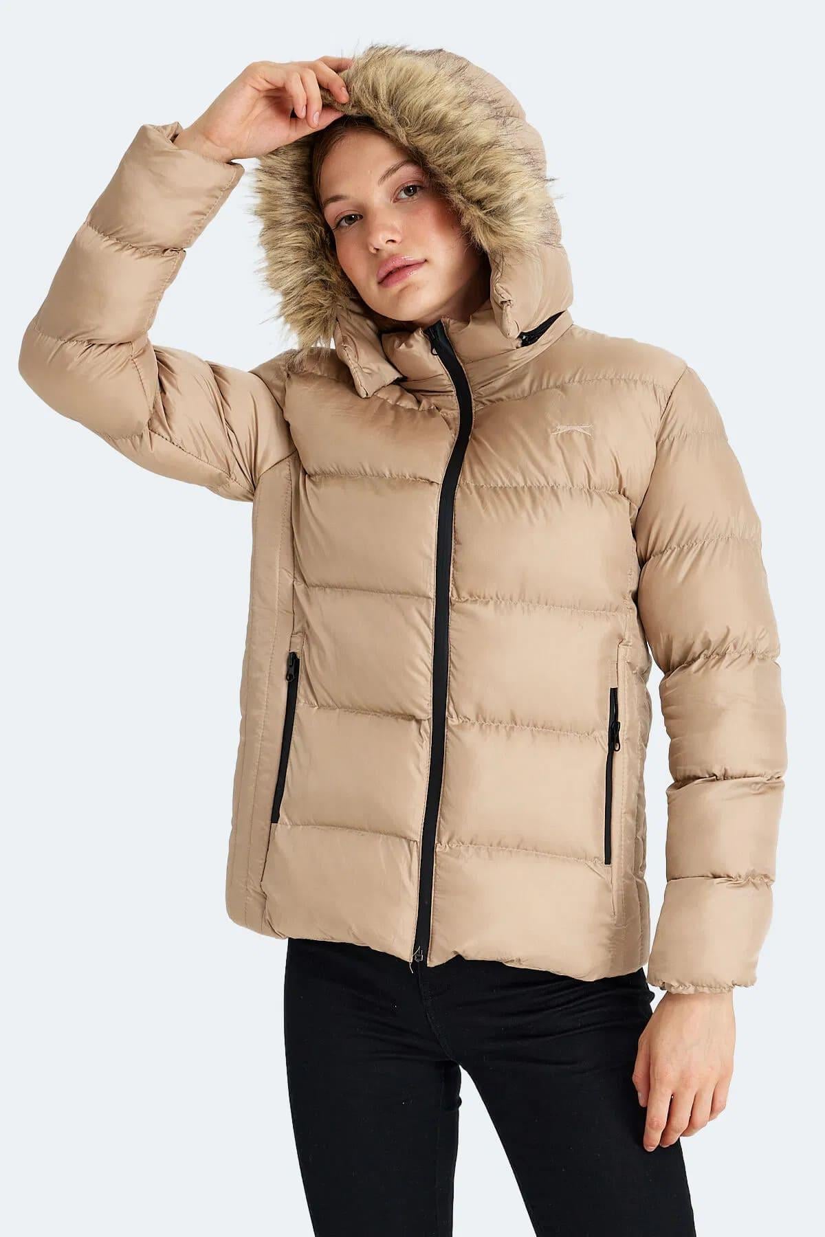 Slazenger Guest Kadın Puffer Şişme Mont Vizon v1