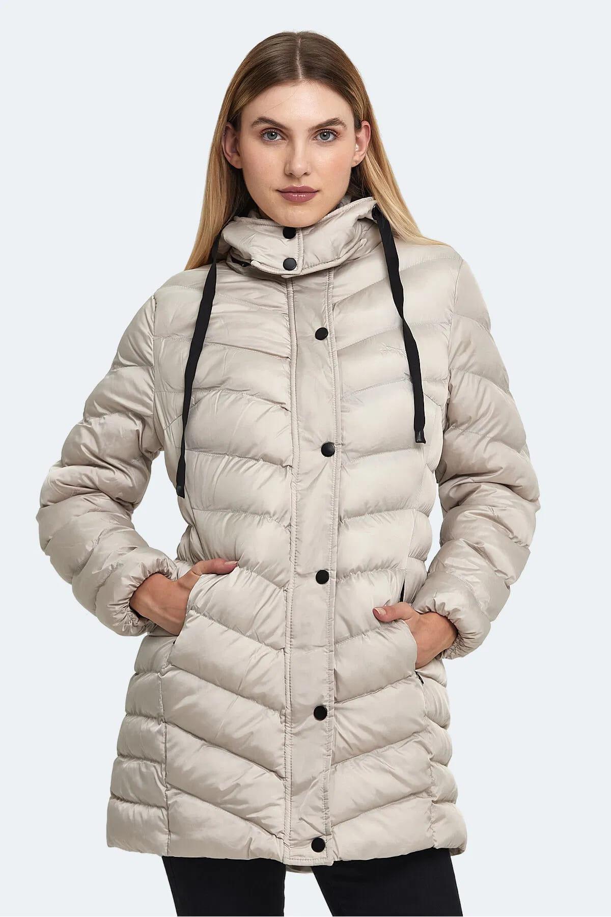 Slazenger Gwen In Kadın Puffer Uzun Şişme Mont Beyaz v1