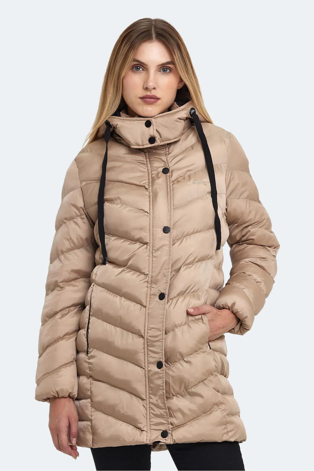 Slazenger Gwen In Kadın Puffer Uzun Şişme Mont Vizon v1