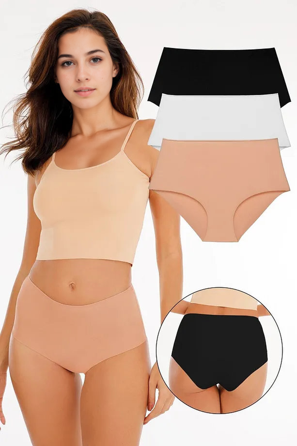 09653 Dewberry Womens High Waist Laser Cut 3 Piece Panties-ÇOK RENKLİ