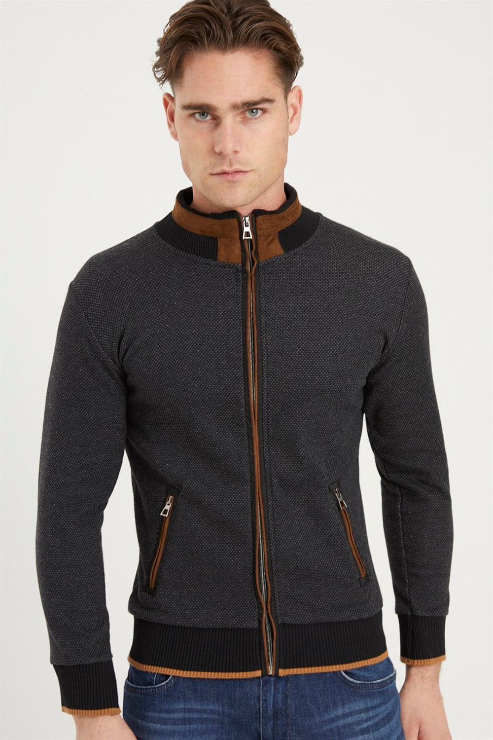 1021 DEWBERRY ERKEK SWEATSHIRT-NOKTALI ANTRASİT