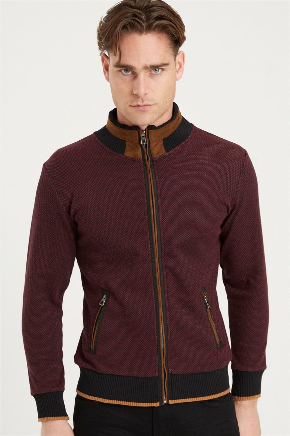 1021 DEWBERRY ERKEK SWEATSHIRT-NOKTALI BORDO