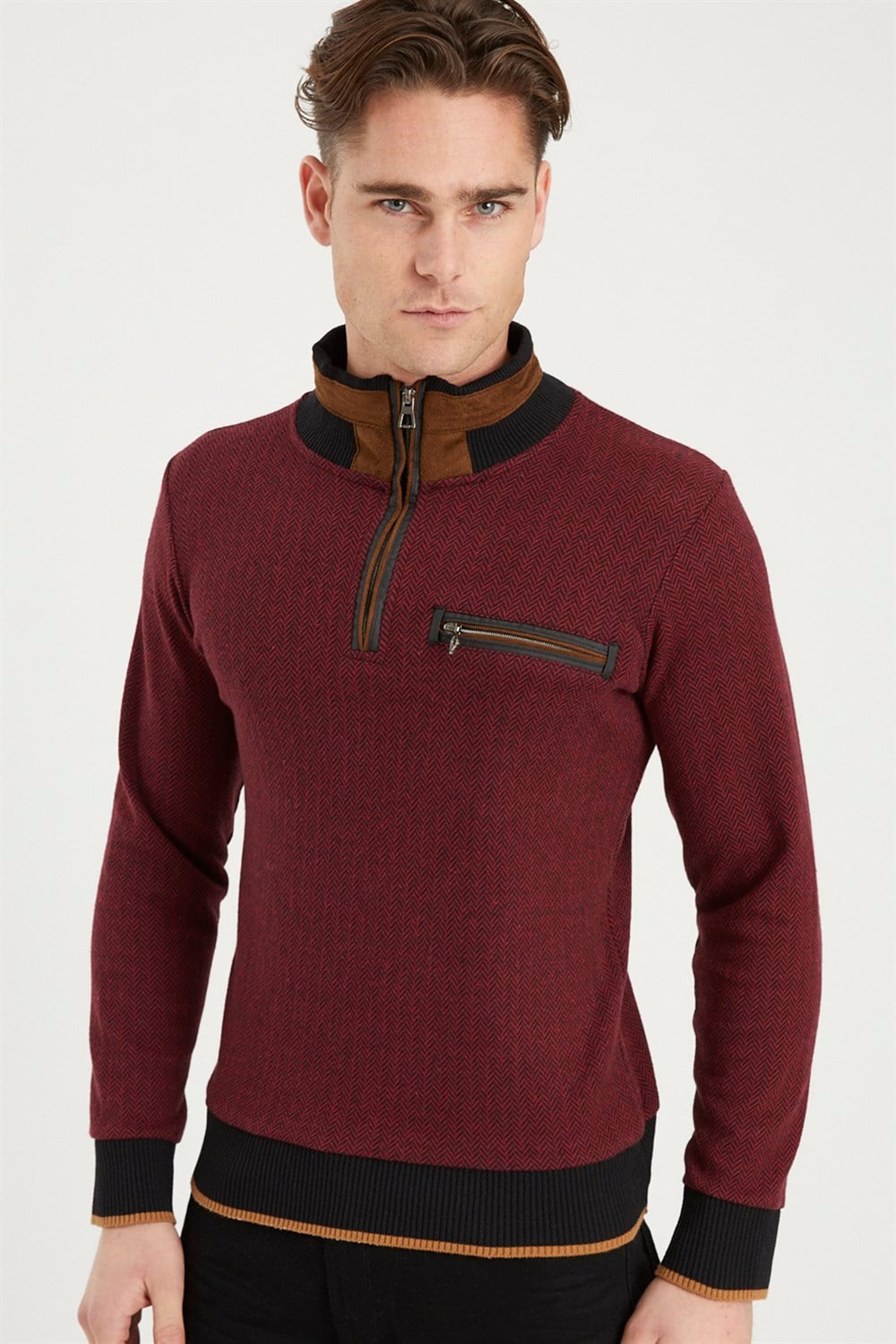 1039 DEWBERRY ERKEK SWEATSHIRT-DESENLİ BORDO