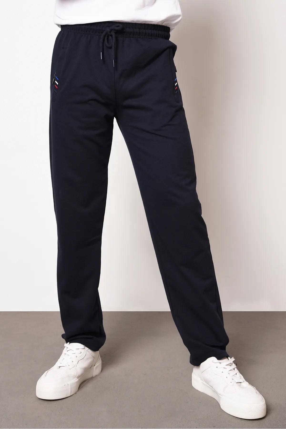15740 Dewberry Zipper Pocket Embroidery Detailed Sweatpants-LACİVERT