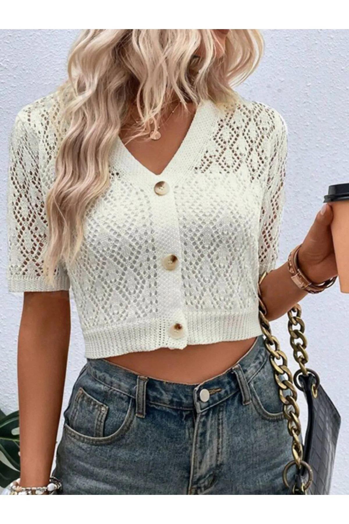 31766 Dewberry Knit Short Sleeve Cardigan-TAŞ