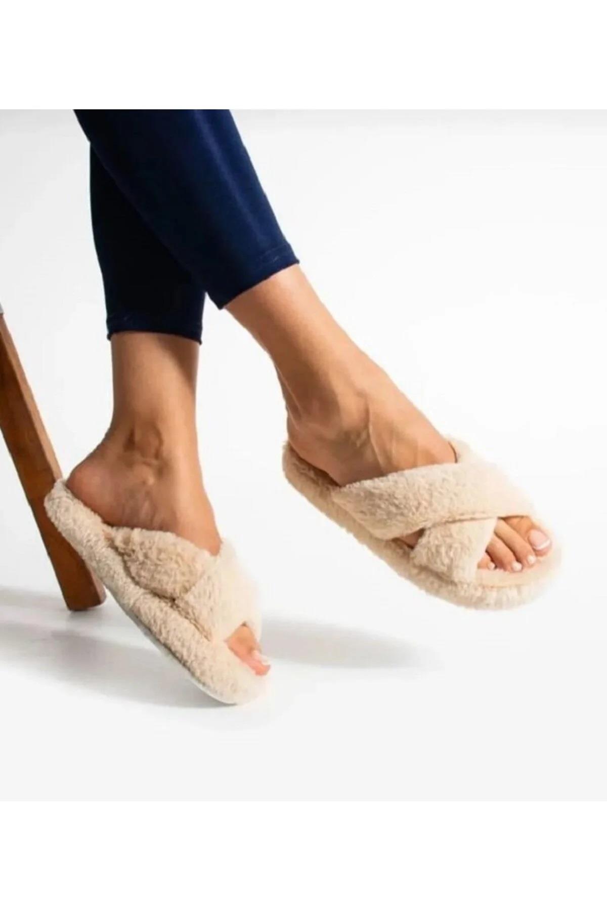 44299 Dewberry Women Furry Fluffy Home Slippers-BEJ